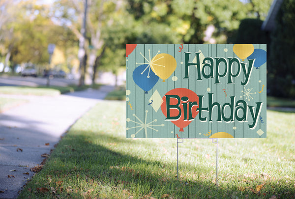 Mid Century Modern Happy Birthday Yard Sign
