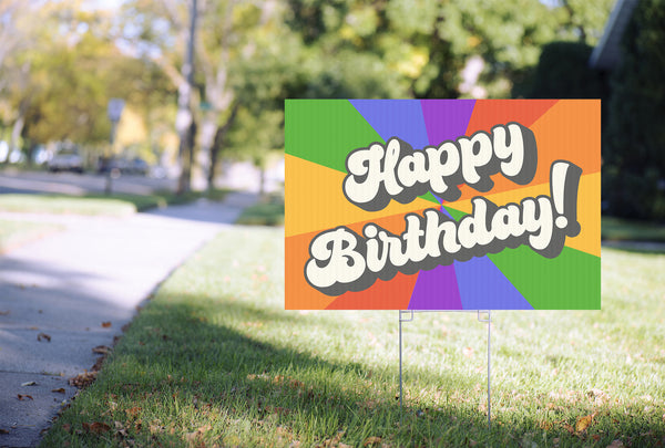 Retro Rainbow Happy Birthday! Yard Sign
